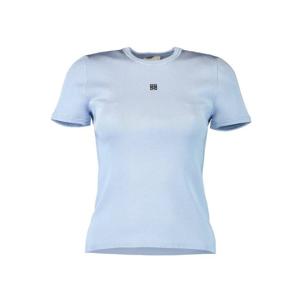 Givenchy Womens Short Sleeve Ribbed Tee Shirt in Baby Blue L